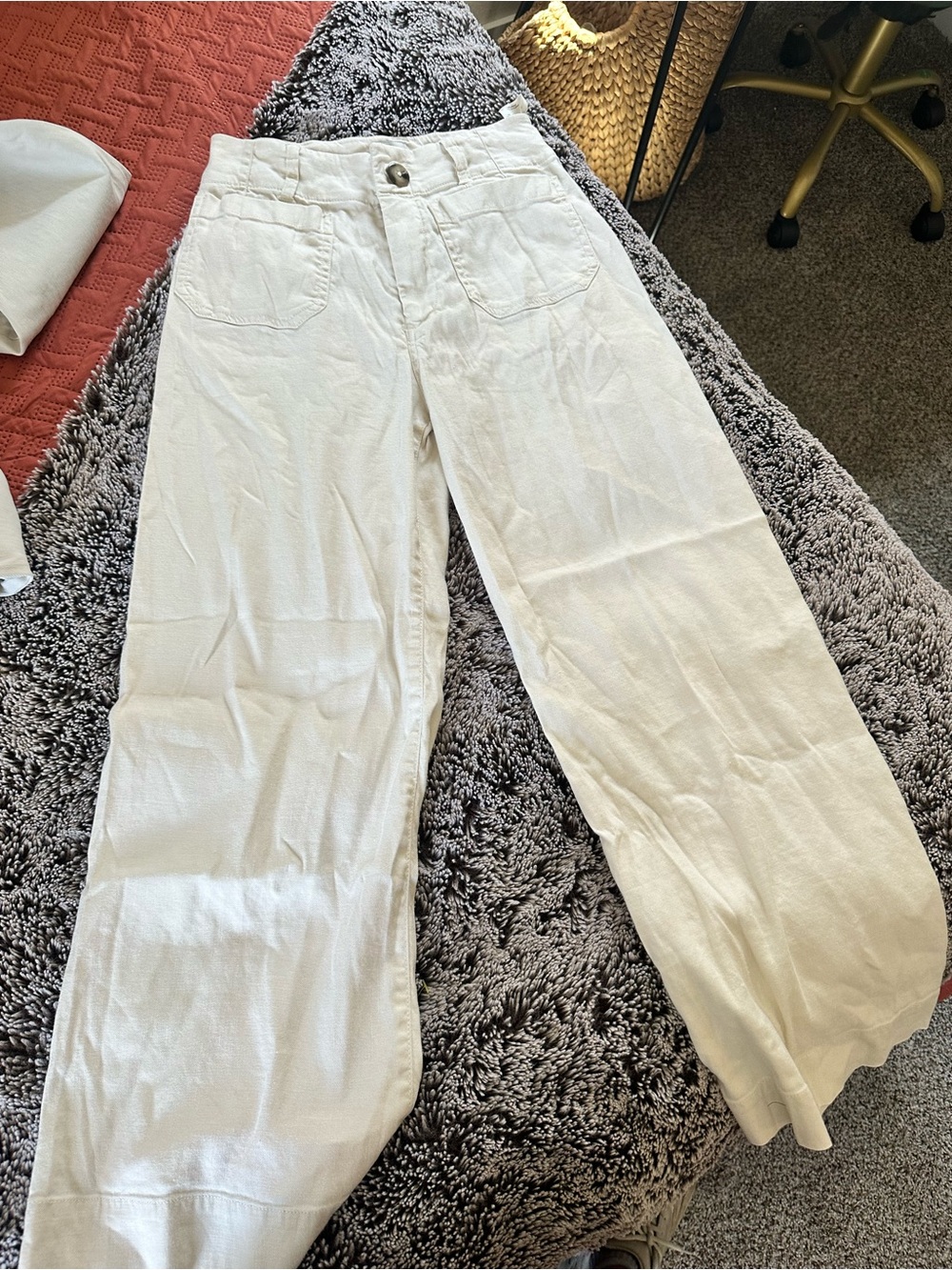 Maeve Cream Wide-Leg Chinos